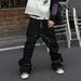 Men's High Street Trendy Hip Hop Cool Washed Ripped Jeans Retro Street Wide Leg Trousers_mkmklike.com