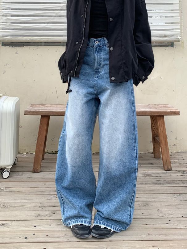 Men's Clothing Unisex High Waist Wide Leg Jeans Retro Style Loose Fit Slimming Straight Leg Floor Length Autumn Winter Men's Denim_mkmklike.com