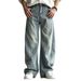 Unisex American High Street Distressed Blue Jeans Flowy Slimming Loose Fitting Wide Leg Casual Versatile Must Have Pants_mkmklike.com
