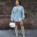 Women's Oversized Denim Jacket – Long Sleeve Patchwork Streetwear Coat With Distressed Details (S-3XL, Light Blue, Urban Unisex Fit, Polyester Blend)_mkmklike.com