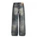 Unisex Vintage Washed Jeans – Distressed Cat Whisker & Curved Hem Design, Relaxed Wide-Leg Fit, 100% Cotton Denim Pants For Men & Women (S-3XL,)_mkmklike.com