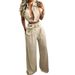 Women's fashion solid color lapel sexy sleeveless top casual pants suit_mkmklike.com