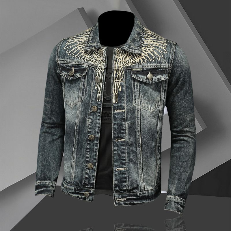 Men's Denim Jacket Retro Slim Fit Streetwear Motorcycle Biker Coat For Casual Daily Wear Denim Jackets_mkmklike.com