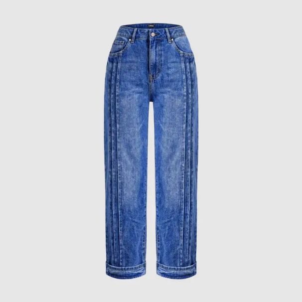 Men's Washed Blue Straight Leg Jeans With Line Details - Low Rise Relaxed Fit Denim Trousers For Casual Wear_mkmklike.com