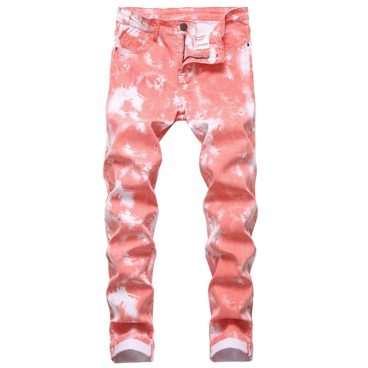 Men's Colorful Floral Print Stretch Denim Casual Wide Leg Pants mid Waist Black Blue Non-Stretch Cotton Long Jeans_mkmklike.com