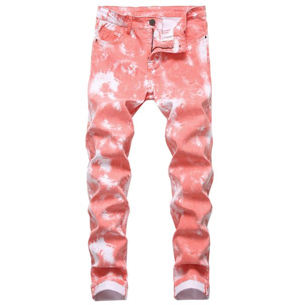 Men's Colorful Floral Print Stretch Denim Casual Wide Leg Pants mid Waist Black Blue Non-Stretch Cotton Long Jeans_mkmklike.com