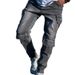 Men's Clothing Men’s Utility Cargo Jeans – Distressed Workwear Pants With Multi-Pockets & Monkey Wash Effect (Grey, Straight-Leg, Streetwear, S-XXL)_mkmklike.com