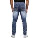 High Street Men's Jeans Nostalgic Color Embroidery Elastic Slim Small Straight Casual Men's Trousers_mkmklike.com
