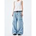 Retro Washed Light Blue Jeans For Men And Women 2025 Summer European And American Multi Pocket Straight Workwear Casual Trousers Trend_mkmklike.com