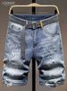 Men's Light Color Graffiti Denim Capri Shorts Stretchy Slim Fit Ripped Distressed mid Length Trendy Summer Versatile Jeans_mkmklike.com