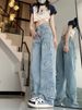 Women's Jeans With Pentagram Patches, New Spring And Autumn Style, Loose Wide-leg Long Pants, Embroidered High-waisted,_mkmklike.com