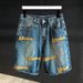 Men's Embroidered Denim Shorts Summer New Style Loose Plus Size Mid-Length Retro High Street Five Point Pants_mkmklike.com