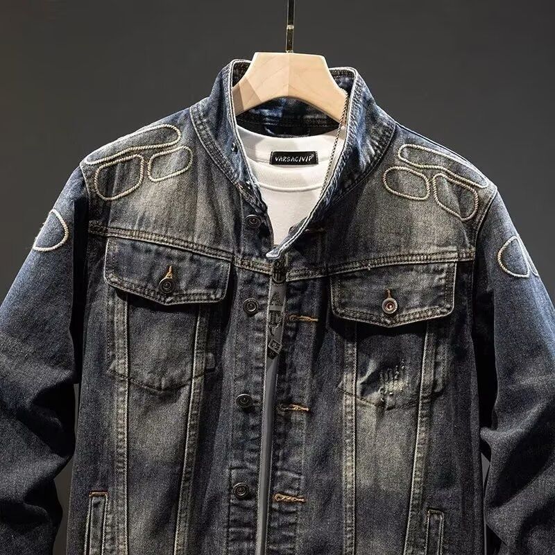 Pulse Pulse Spring Autumn New European And American Street Style Denim Jacket For Men, Turn-Down Collar Casual Jacket, Men's_mkmklike.com