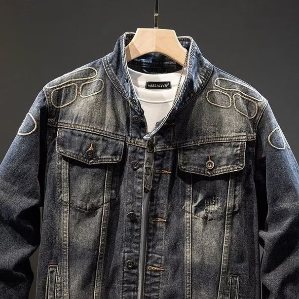 Pulse Pulse Spring Autumn New European And American Street Style Denim Jacket For Men, Turn-Down Collar Casual Jacket, Men's_mkmklike.com