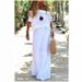 Women's Fashion casual solid color one-shoulder elastic waist short-sleeved long dress_mkmklike.com