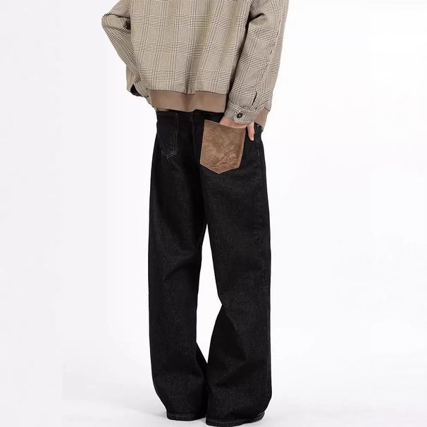 Men's A-Line Straight Leg Raw Denim Jeans Vintage Slightly Flared Distressed Cleanfit Style_mkmklike.com