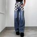 Women's Clothing New Products Fashion Casual Loose Plaid Contrast Color Women's Denim Trousers_mkmklike.com