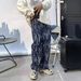 Vintage High Street Jacquard Textured Washed Denim High-waisted Straight Slim-fit Pants For Men And Women_mkmklike.com