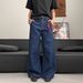 Retro Denim Raw Color Drawstring Design Jeans For Men And Women Clean Fit Loose Casual Straight Leg Jeans For Couples_mkmklike.com