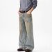 Vintage Washed Distressed Straight Leg Jeans For Men & Women – Retro Loose Fit Denim Pants With Artistic Design_mkmklike.com