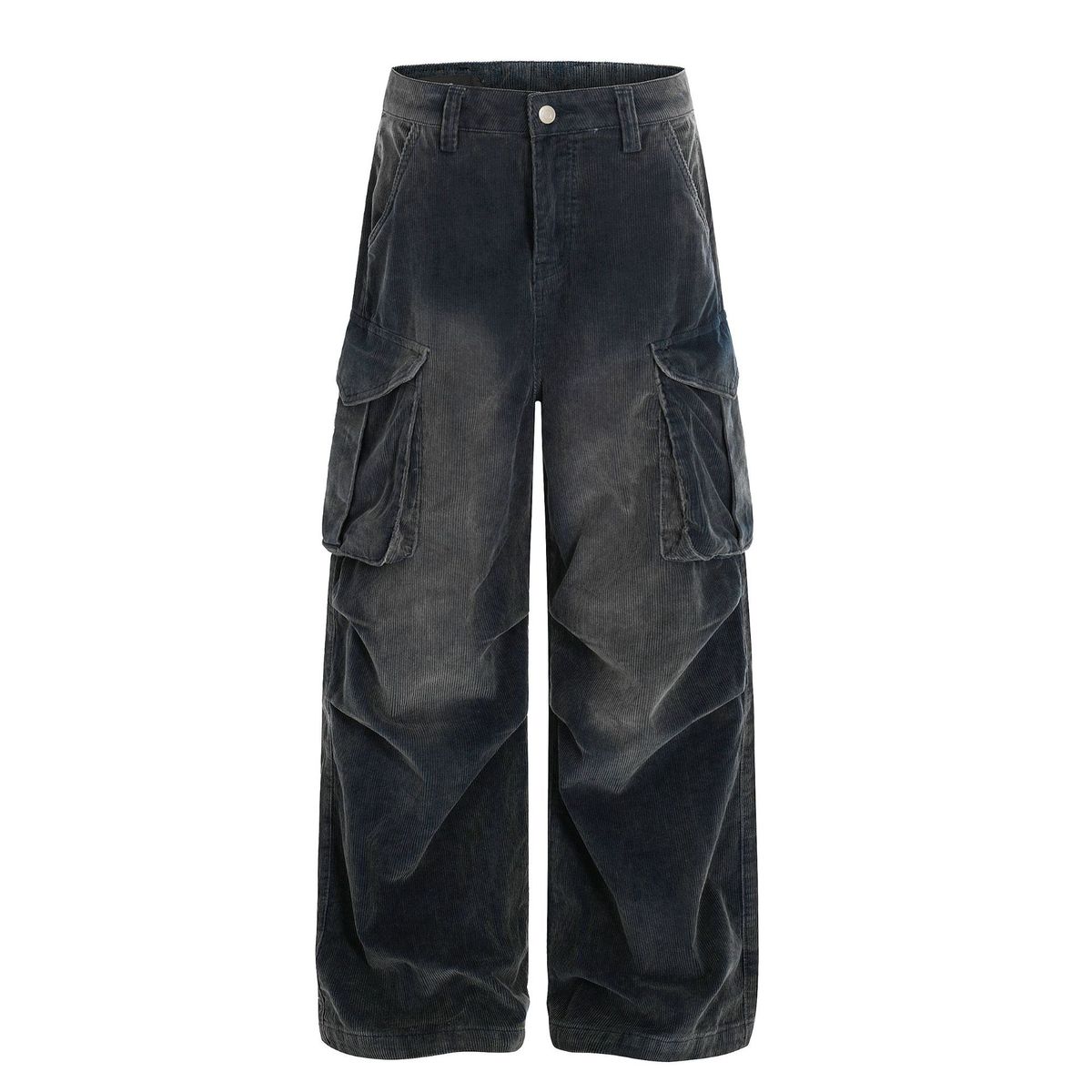 Men's And Women's High-End Corduroy Distressed Look Loose Fit Curved Cargo Pants High Street Style_mkmklike.com