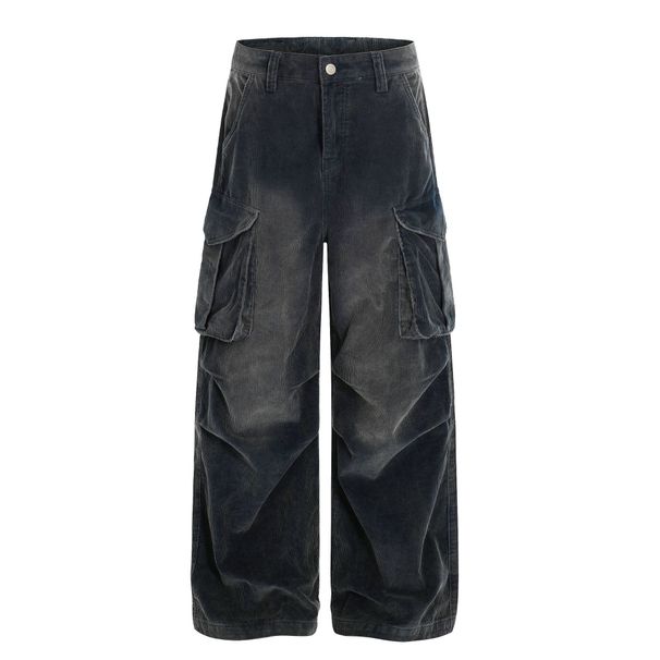 Men's And Women's High-End Corduroy Distressed Look Loose Fit Curved Cargo Pants High Street Style_mkmklike.com