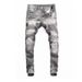 European And American Street Fashion Ripped Men's Vintage Distressed Gray Slightly Stretch Slim Fit Patched Skinny Jeans_mkmklike.com
