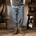 Spring And Summer Thin Japanese-style Denim Nine-point Pants Men's Retro Elastic Waist Elastic Badge Large-size Jeans Men's 9-point_mkmklike.com