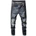 Men's Clothing Slim Fit Stretch Ripped Jeans European American Style Patched Trendy Casual Distressed Pants For Youth Autumn Wear_mkmklike.com