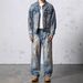 Men's Distressed Vintage Straight Leg Jeans Loose Fit Wide Leg Mid Waist Long Slight Stretch Machine Washable_mkmklike.com