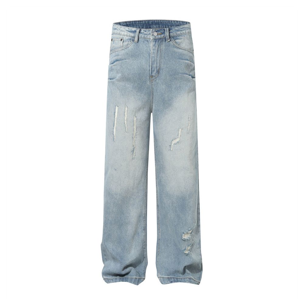 Men’s Distressed Washed Denim Jeans – Vintage Faded Punk Style Loose Straight Leg Pants (Sizes M-XXL)_mkmklike.com