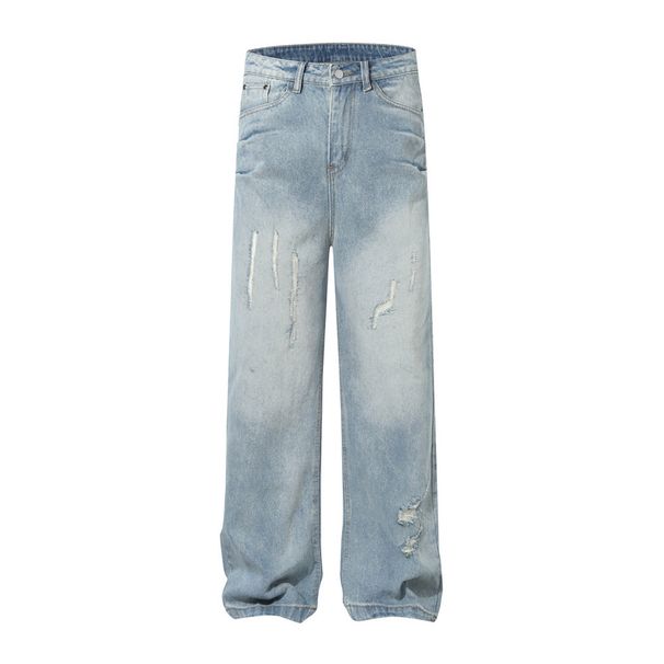 Men’s Distressed Washed Denim Jeans – Vintage Faded Punk Style Loose Straight Leg Pants (Sizes M-XXL)_mkmklike.com