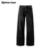 Men's Heavyweight 14.8oz Vintage Washed Denim Jeans – Relaxed Fit Straight-Leg & Slight Flare (Black)_mkmklike.com