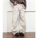 American Style Distressed Dirty White Curved Knife Jeans For Men Women In Spring And Autumn Loose Deconstruction Wide_mkmklike.com