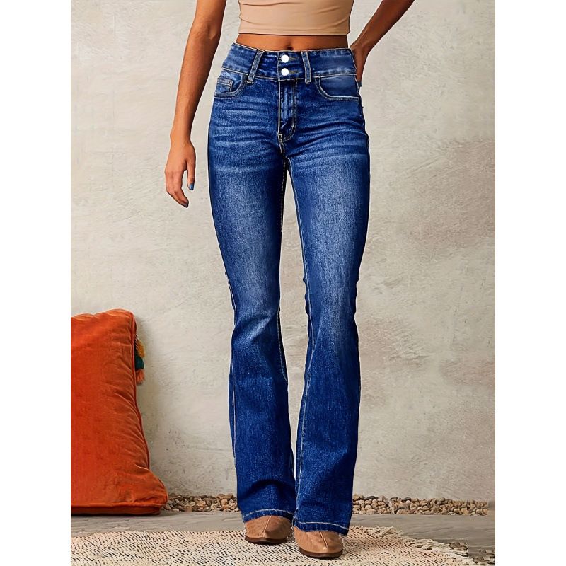 Vintage Stretch Flared Jeans For Women – Retro Washed Denim Pants (Dark Blue, Light Blue, Black) | 2025 Spring Streetwear Collection_mkmklike.com