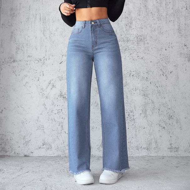 Women's Clothing Temperament Non elastic Straight Wide leg Jeans Women_mkmklike.com