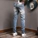 Men's Clothing Slim Fitting Skinny Elastic Long Pants Men's Stitching Hole Patches_mkmklike.com