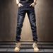 New Black And Gray Jeans Men's Slim-fitting Straight Trendy Brand Elastic Pants Casual Men's Scratched Trousers_mkmklike.com