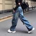 Men’s Clothing Style High Waist Pleated Slim Wide Leg Jeans Large Size All Match Retro Washed Scimitar Mopping Trousers_mkmklike.com