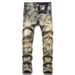 Men's Clothing Trendy Printed Denim Suit For Men, Elastic Slim Fit Ripped Jacket Top, Trendy Handsome Patchwork Beggar Pants_mkmklike.com