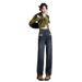 Retro Vintage Design Ripped Denim Straight-leg For Women, Autumn High-waisted Narrow Version, Loose-fitting, Drapey_mkmklike.com