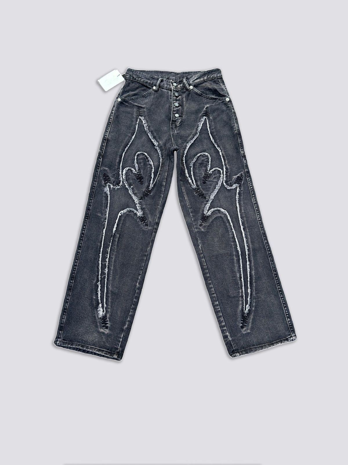 Men's Clothing Laser Stitching Sickle Pattern Embroidery Mid Waist Loose Jeans_mkmklike.com