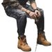 Men's Slim Fit Blue Distressed Jeans Stretch Denim Casual Straight Leg Pants with Ripped Details for Everyday Wear_mkmklike.com