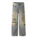 Men's Clothing Street Fashion 2024 Trendy High End Washed Dirty Old Hole Design Men's Loose Straight Jeans_mkmklike.com