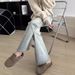 American Retro Style Hot Girl Butt-lifting Micro-flare Jeans For Women, High-waisted Slimming Floor-length Pants,_mkmklike.com