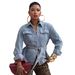 Women's Clothing Women's Casual Washed Denim Jacket With Pocket Waist Cinching Tie For Formal & Casual For Women_mkmklike.com
