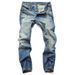 Museum Retro Nostalgic Button Denim Jeans Men's Hand Worn Out Hole Nostalgic Light Blue Straight Tube Slimming Denim Long Pants_mkmklike.com