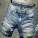 2020 Summer New High Street Fashion Men's Hand-painted Painted Distressed Embroidered Color Thread Five-point Denim_mkmklike.com