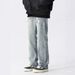 Men's Clothing High Street Retro Jeans Washed Distressed Yellow Mud Dyed Elastic Wide Leg Straight Pants_mkmklike.com