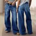 Women's mid Rise Stretch Straight Leg Jeans Casual Wide Leg Style with Front And Back Pockets Spring/Autumn Summer Cotton Denim_mkmklike.com